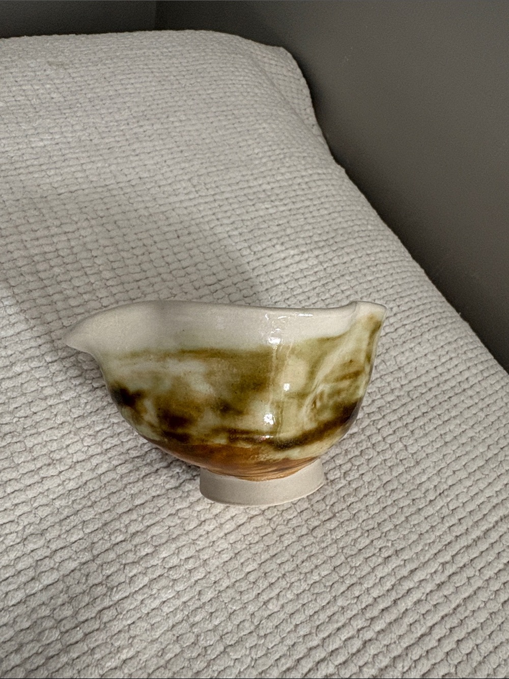 Artisan Ceramic Bowl in White and Olive Green Glaze